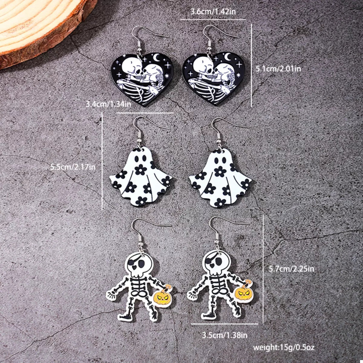 Crowned Energy CO. Black And White / onesize Trendsi Accessories 3 Pair Halloween Themed Acrylic Dangle Earrings