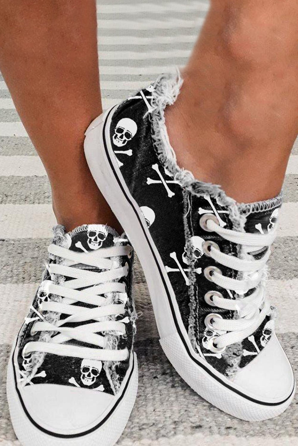 Crowned Energy CO. Black / One Size / 100%PVC Plastic Dear-Lover Dropshipping Shoes & Bags/Women's Shoes Black Skull Print Lace-up Canvas Sneakers