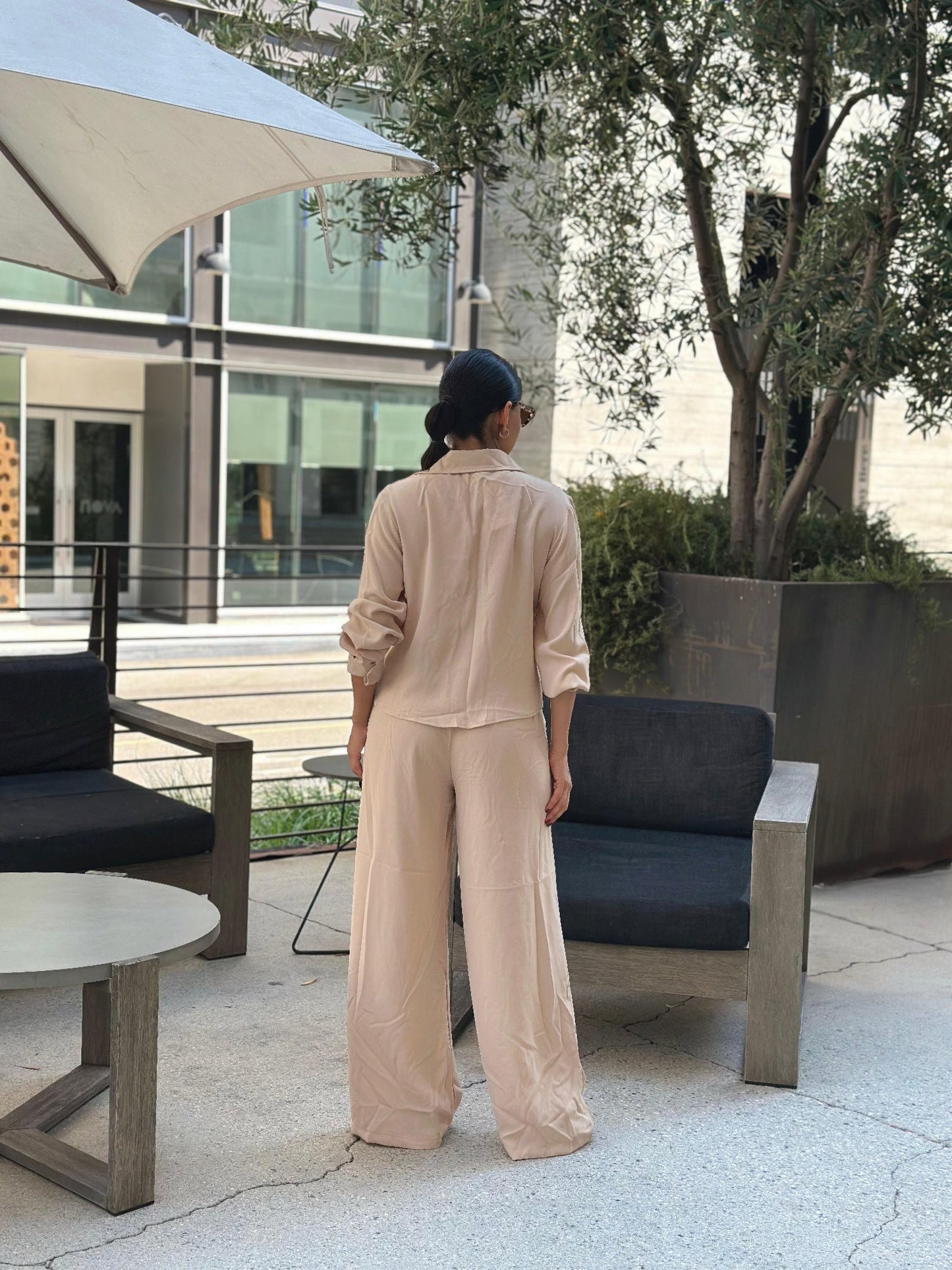Casual Wide Leg Pants & Long Sleeve Front Tie Set - Crowned Energy CO.