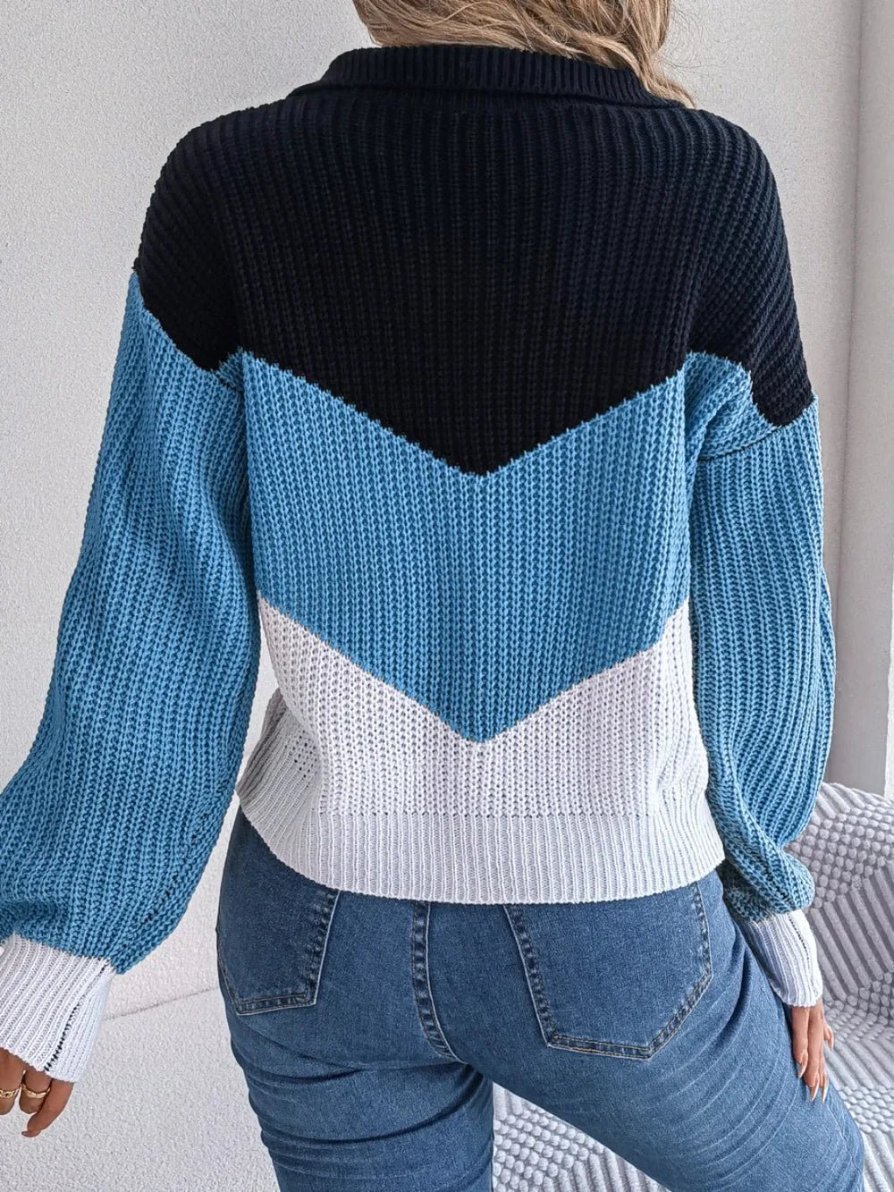 Color Block Dropped Shoulder Sweater - Crowned Energy CO.