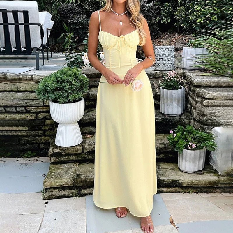 Crowned Energy CO. Yellow / 2XL Goddess Vibes Dresses Cross-border Women's Clothing Elegant Lace-up Backless A- Line Dress