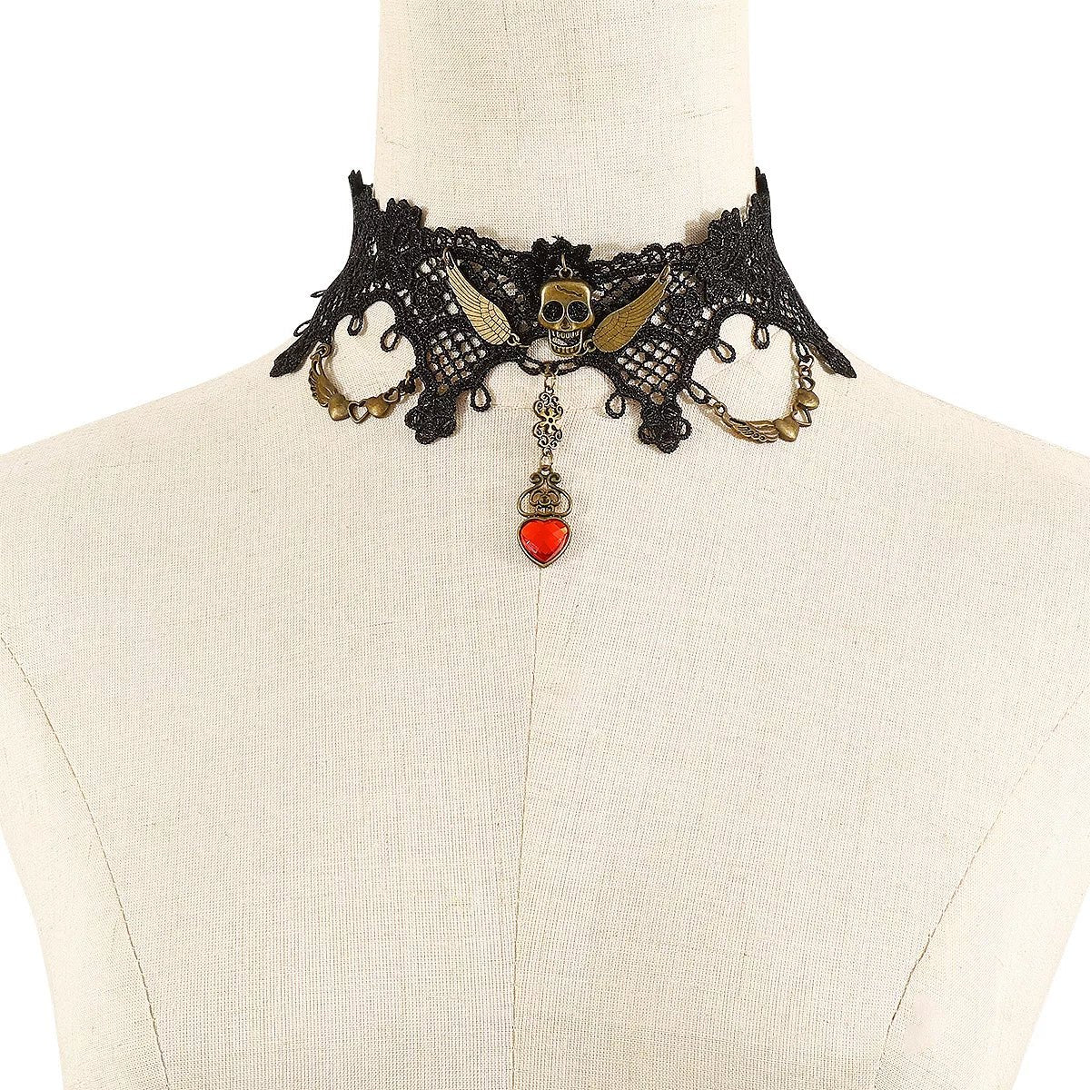 Crowned Energy CO. Black / One Size Trendsi Jewelry Halloween Lace Skull Necklace and Earrings Jewelry Set