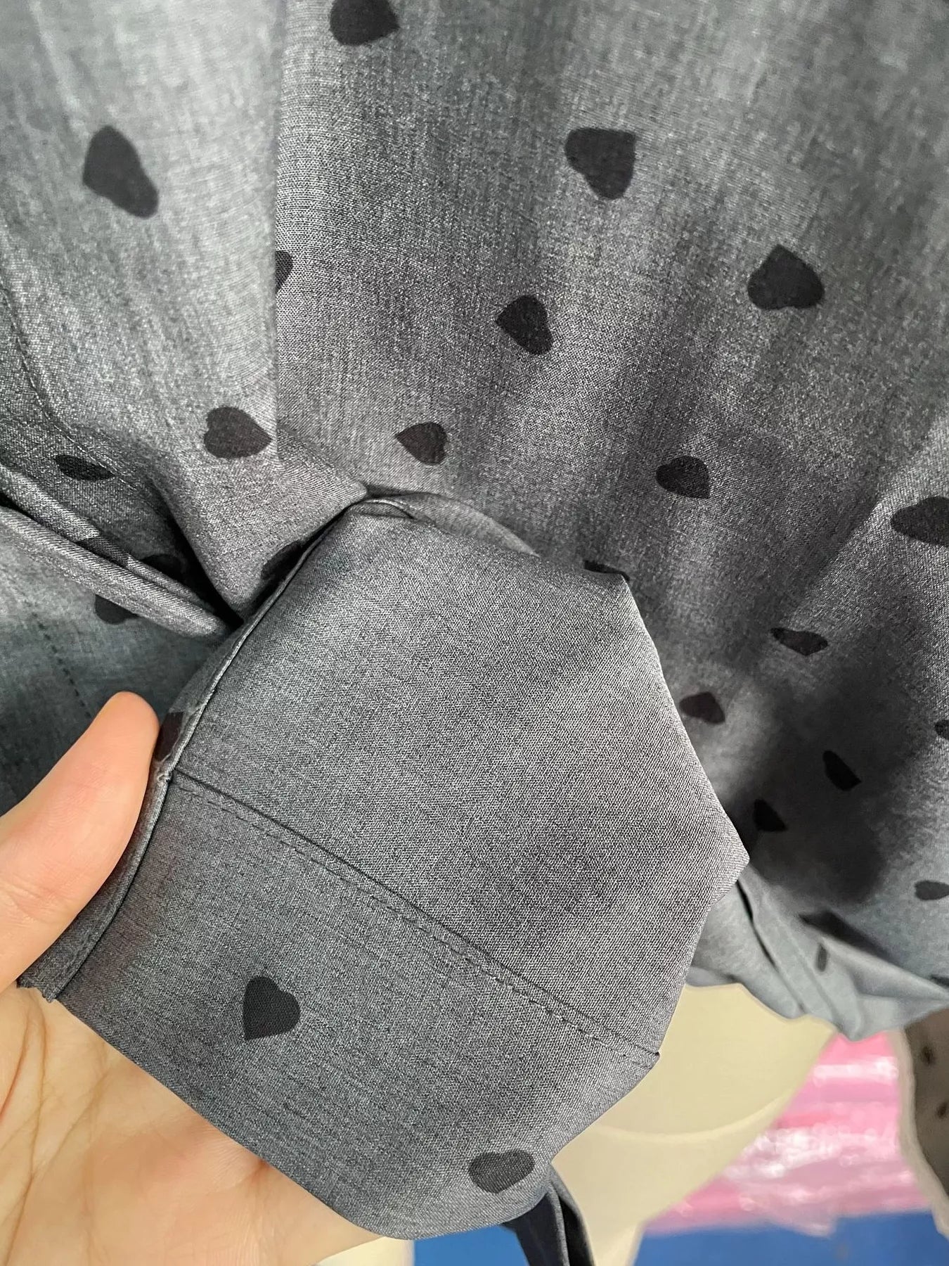 Crowned Energy CO. Dark Gray / S Trendsi Shirt Heart Print Button Up Flounce Sleeve Shirt