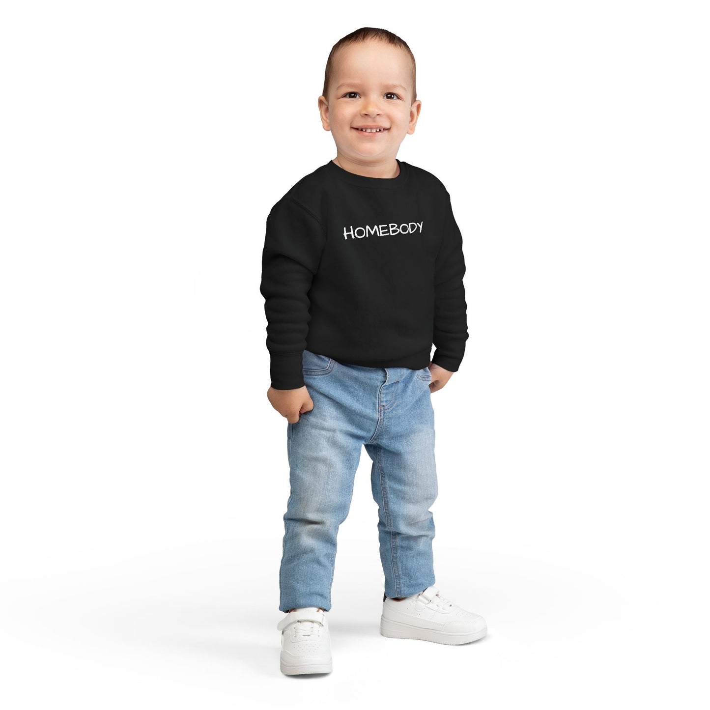 Homebody Toddler Sweatshirt — Cozy Kids Crewneck with 'HOMEBODY' Print - Crowned Energy CO.