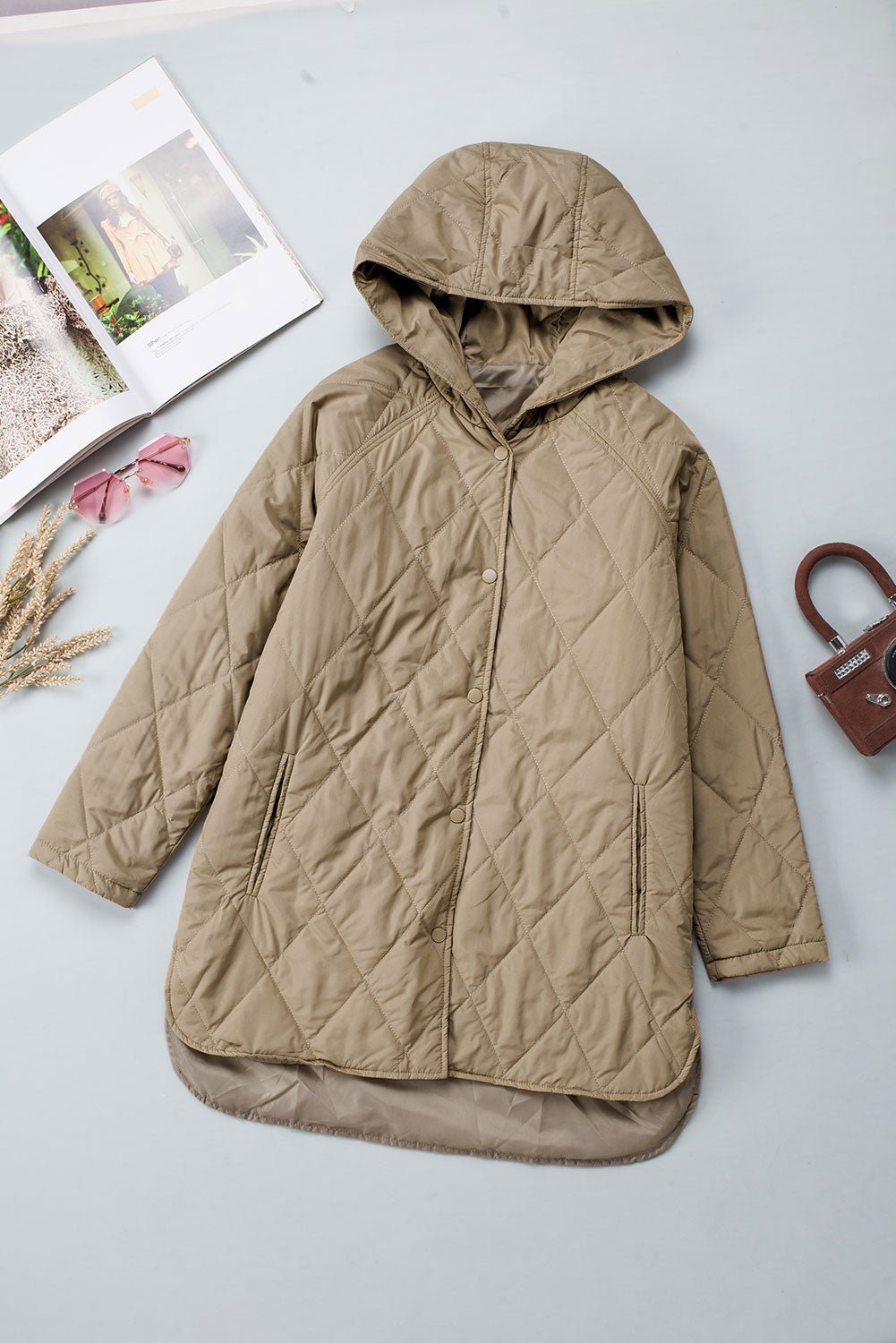 Crowned Energy CO. Khaki / S / Shell:100%Polyester+Lining:100%Polyester+Filling:100%Polyester Dear-Lover Dropshipping Outerwear/Coats Khaki Quilted Snap Button Hooded Puffer Coat