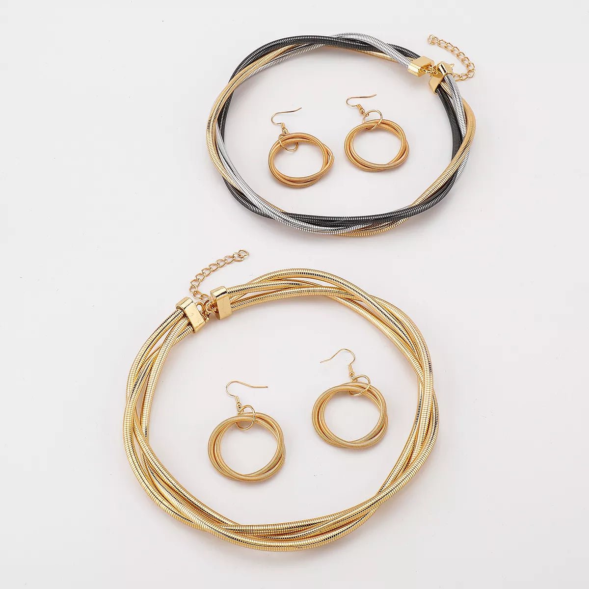 Layered Necklace And Earrings Set 3 - Piece Jewelry - Crowned Energy CO.