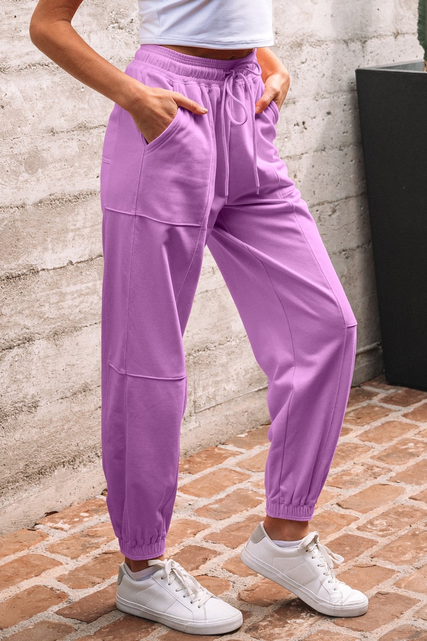 Crowned Energy CO. Lilac / S / 85%Cotton+15%Polyester Dear-Lover Dropshipping Bottoms/Pants & Culotte Lilac Drawstring Elastic Waistband Solid Color Jogger Pants