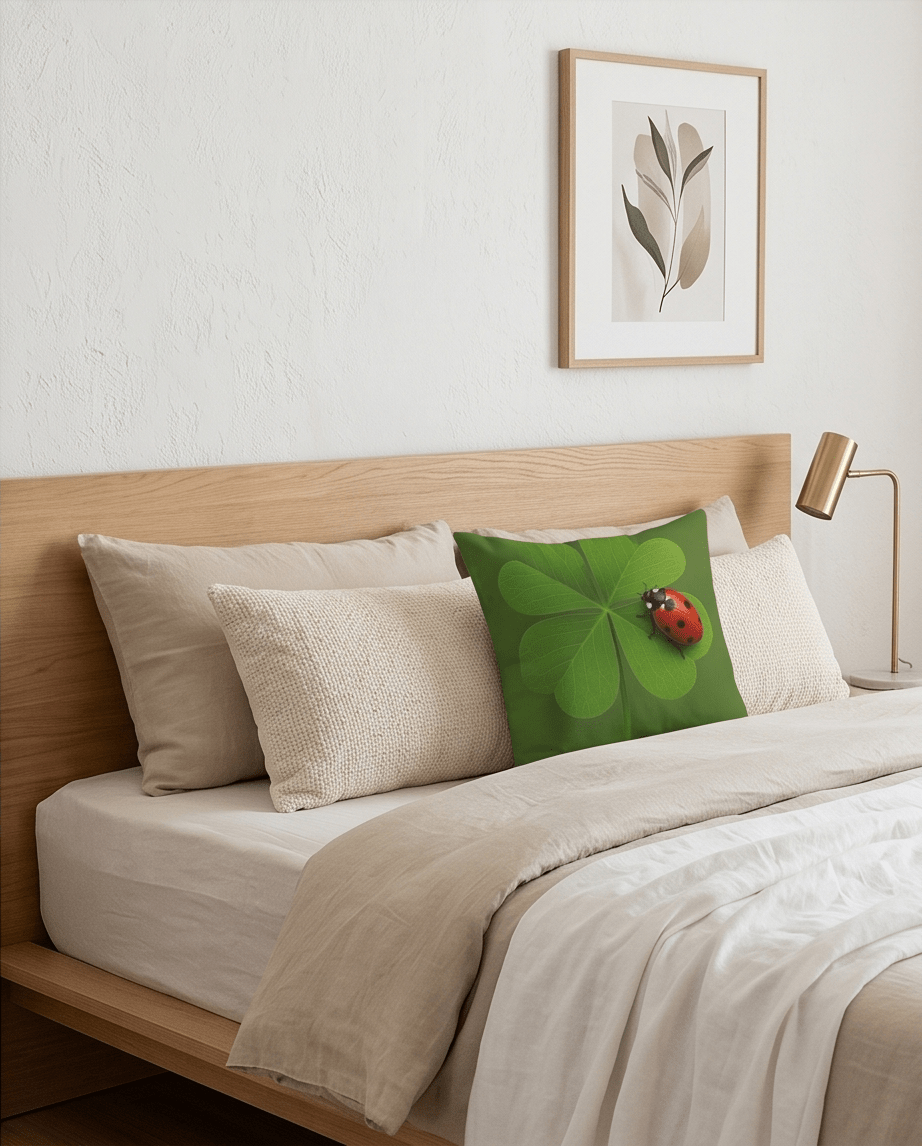 Lucky Clover Pillow with Ladybug — St. Patrick’s Day Decorative Throw - Crowned Energy CO.