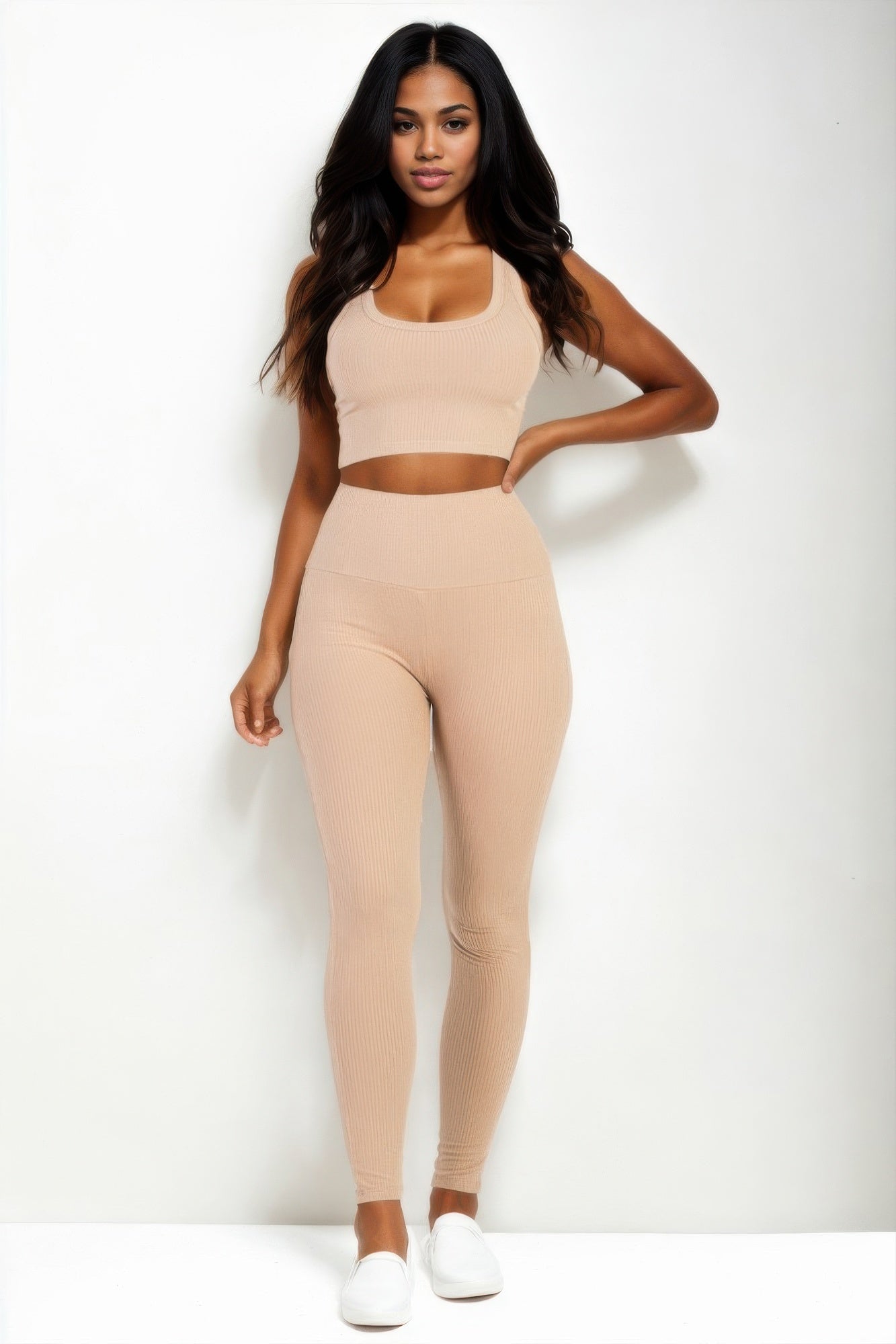 Crowned Energy CO. Blush / S CCWHOLESALECLOTHING Activewear/Activewear Sets Ribbed Crop Top & Leggings Set