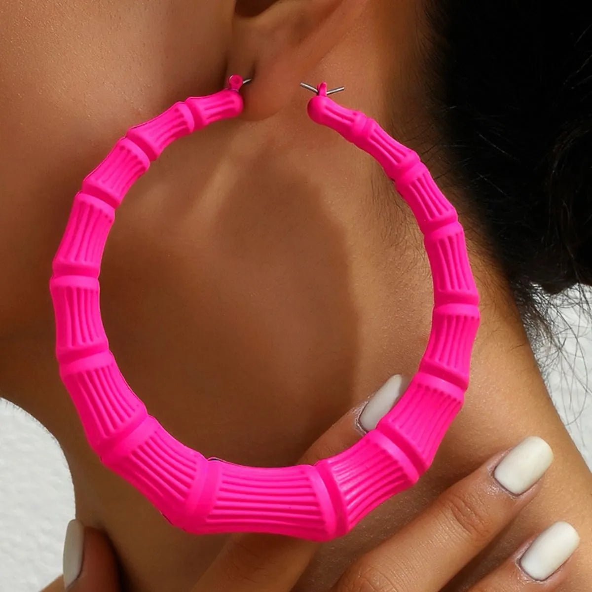 Crowned Energy CO. Hot Pink / One Size Trendsi EARINGS Stainless Steel Textured Hoop Earrings