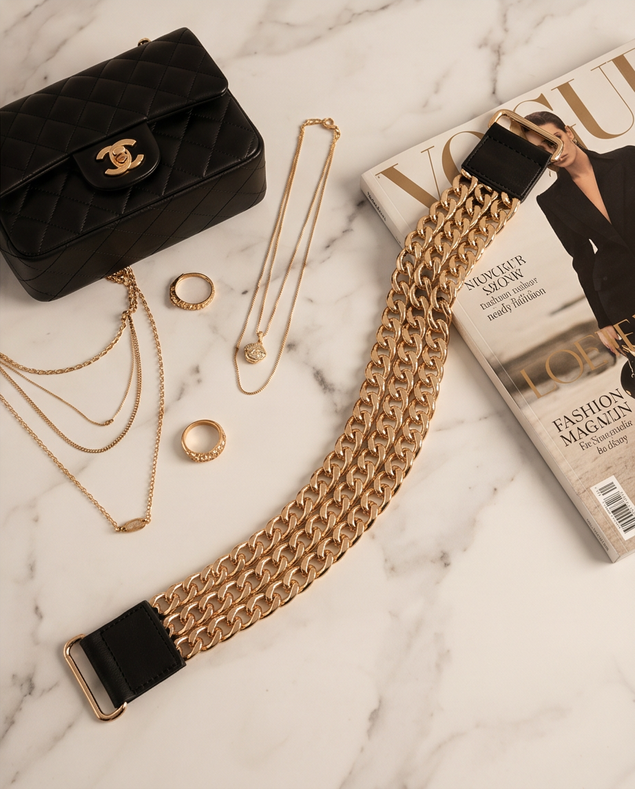 Multi Layered Chain Plus Size Elastic Belt