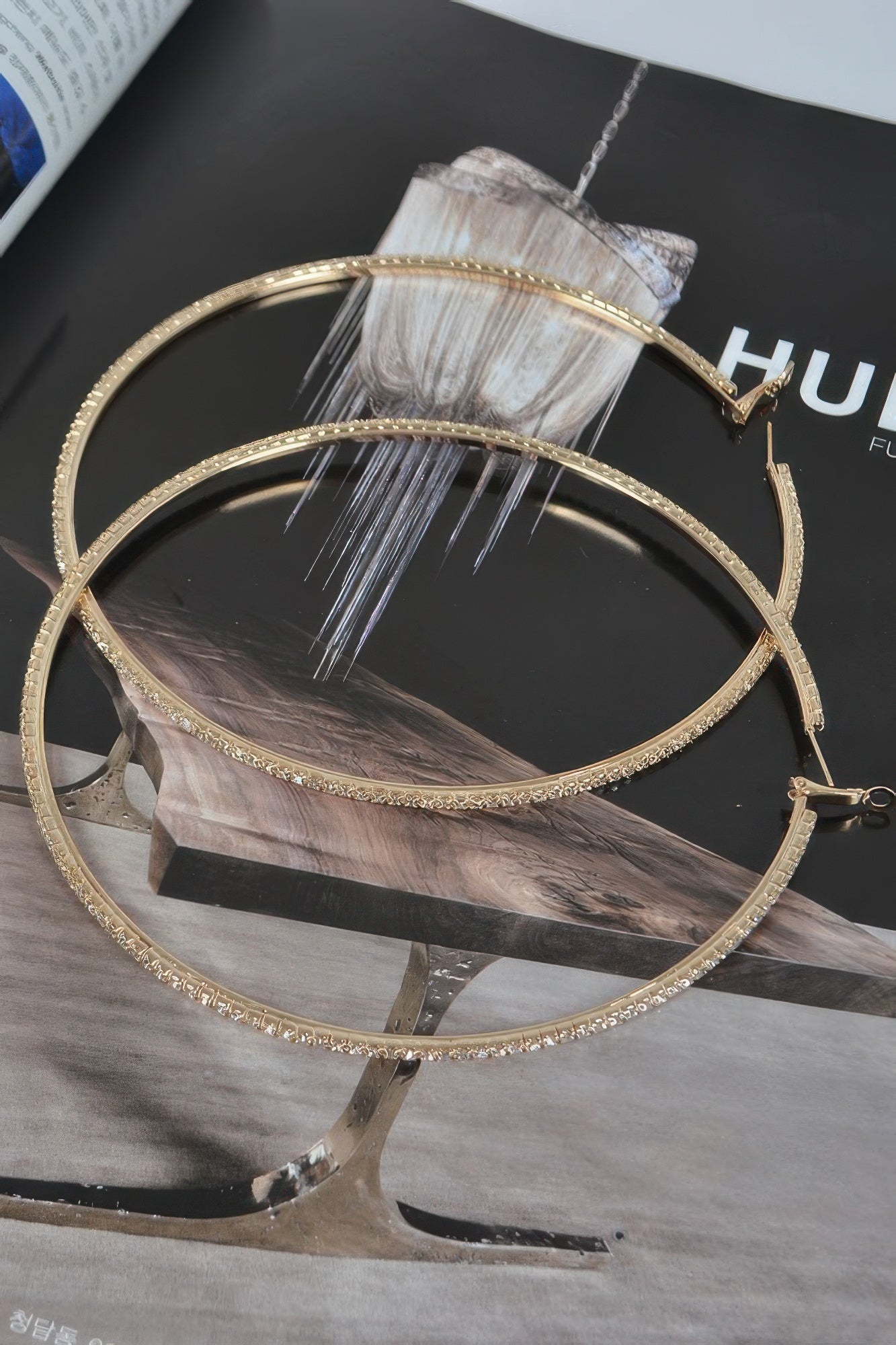 Crowned Energy CO. Gold CCWHOLESALECLOTHING Earrings 12cm Double Rhinestone Hoop Earrings