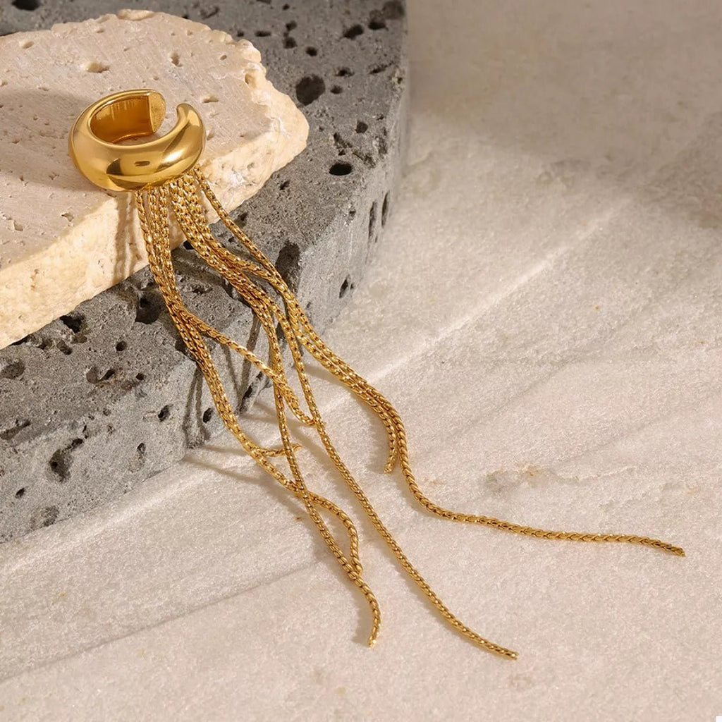 Crowned Energy CO. Gold / onesize Trendsi Accessories 18K Gold-Plated Chain Fringe Earrings