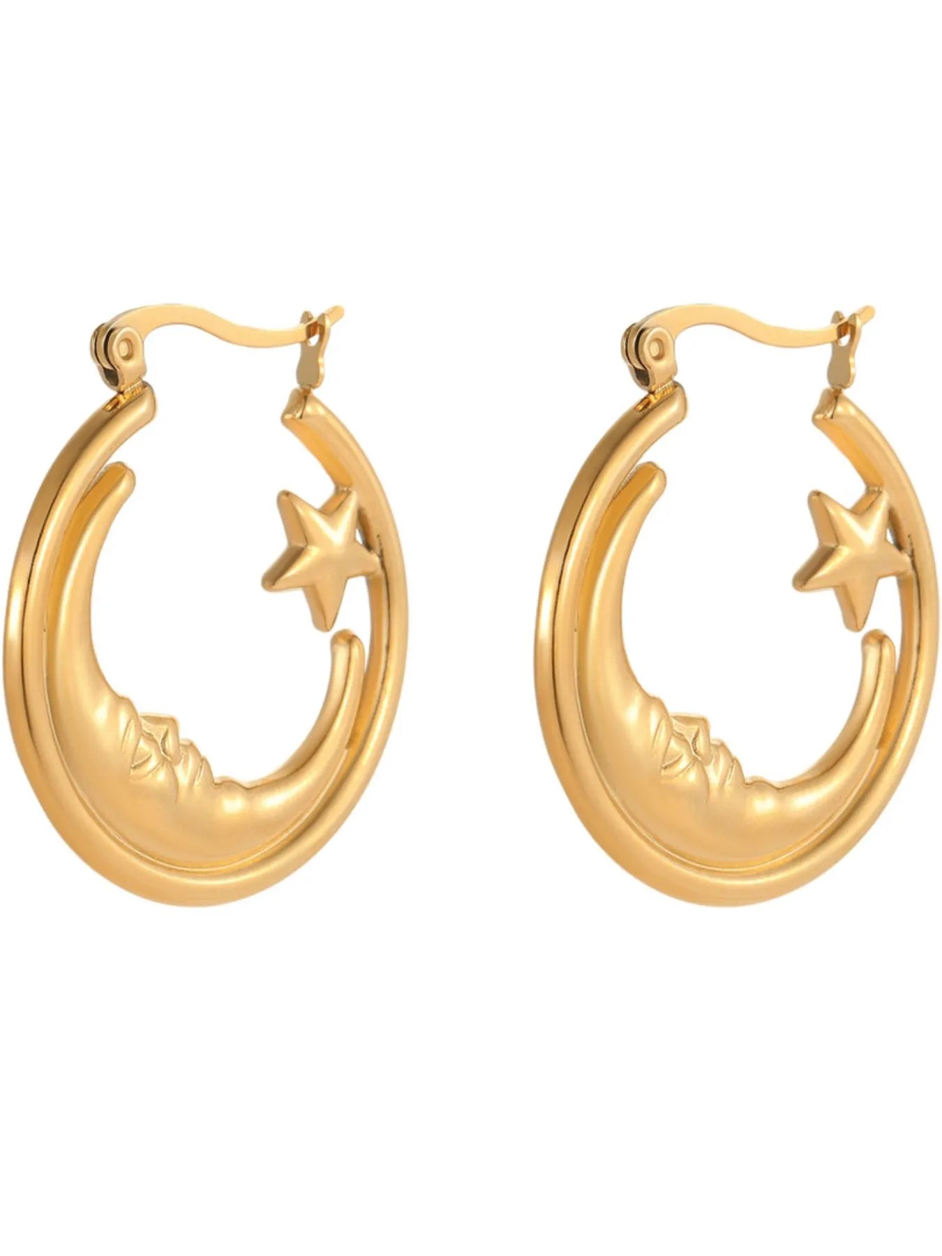 Crowned Energy CO. Gold / One Size Trendsi EARINGS 18K Gold-Plated Crescent Moon Star Hoop Earrings
