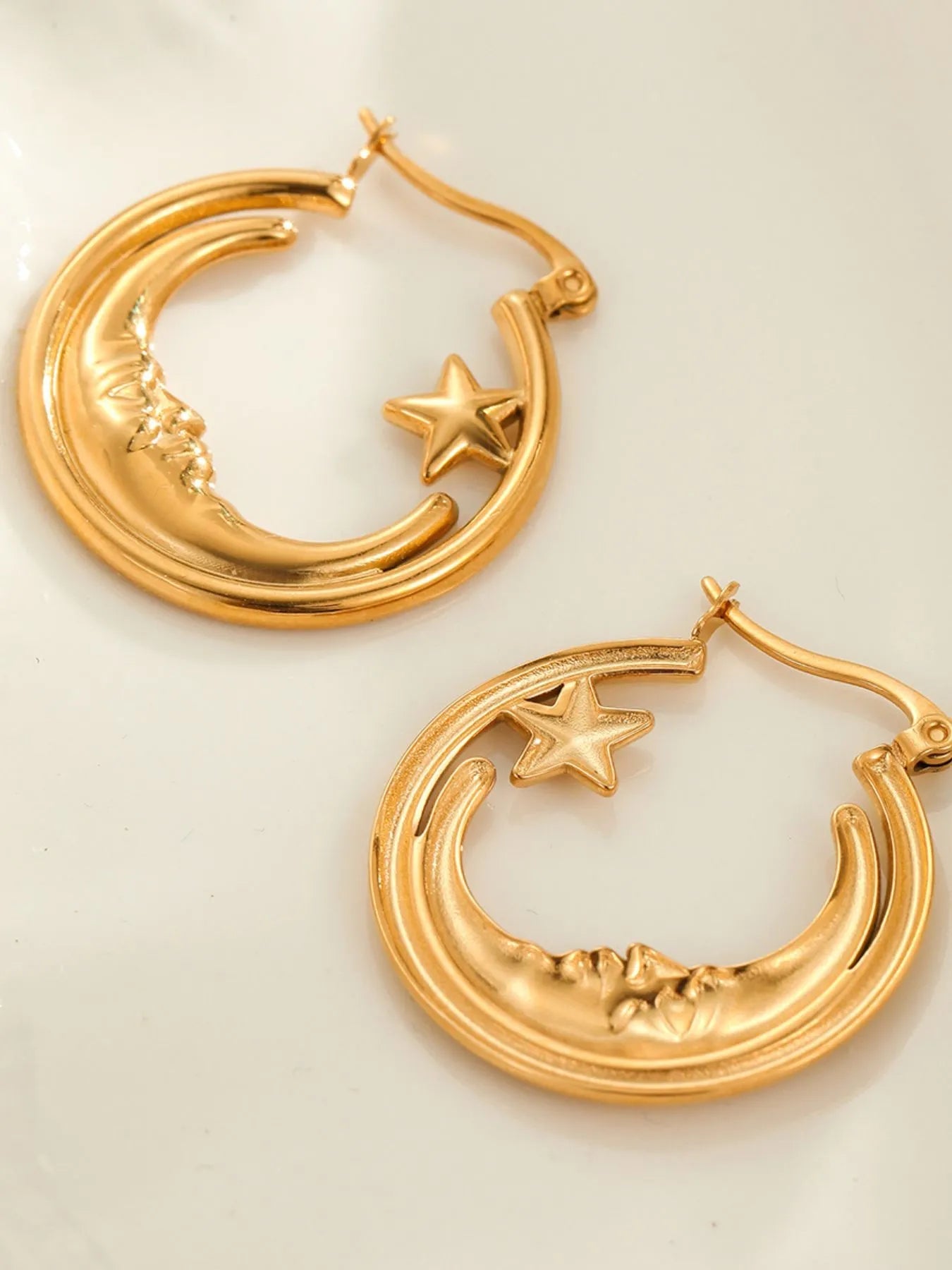 Crowned Energy CO. Gold / One Size Trendsi EARINGS 18K Gold-Plated Crescent Moon Star Hoop Earrings