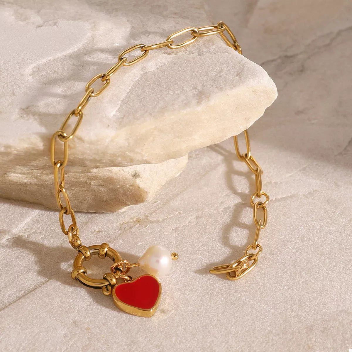 Crowned Energy CO. Gold / onesize Trendsi Accessories 18K Gold-Plated Heart Charm Bracelet