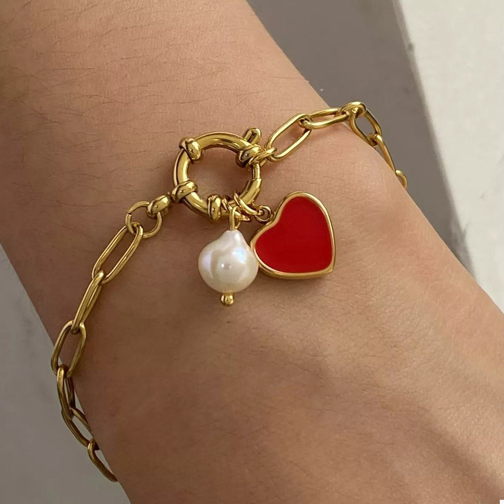 Crowned Energy CO. Gold / onesize Trendsi Accessories 18K Gold-Plated Heart Charm Bracelet