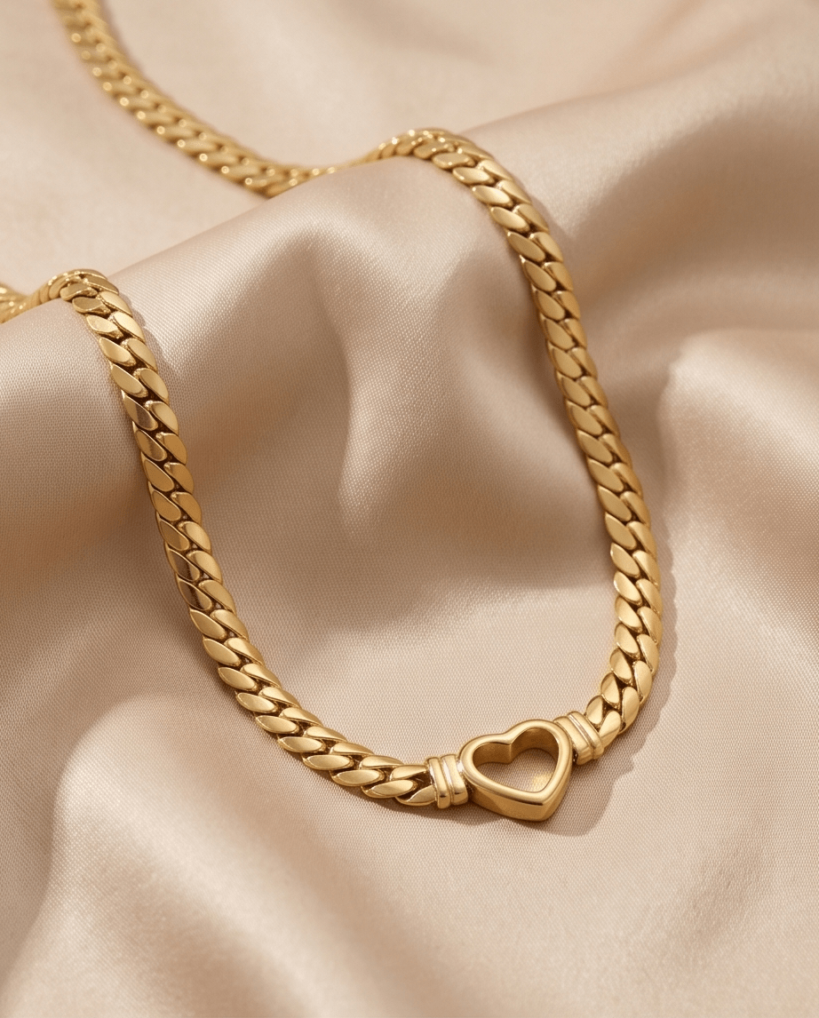 18K Gold - Plated Heart Pendant Chain Necklace - Crowned Energy CO.