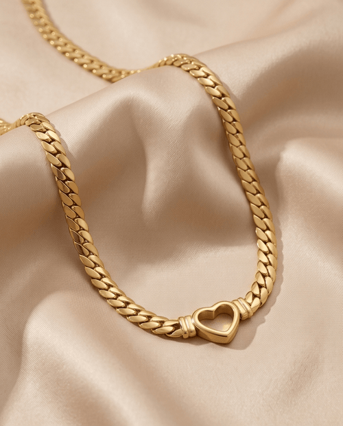 18K Gold - Plated Heart Pendant Chain Necklace - Crowned Energy CO.