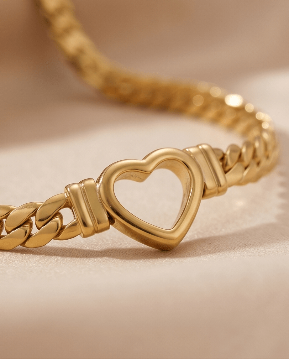 18K Gold - Plated Heart Pendant Chain Necklace - Crowned Energy CO.