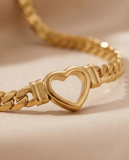 18K Gold - Plated Heart Pendant Chain Necklace - Crowned Energy CO.