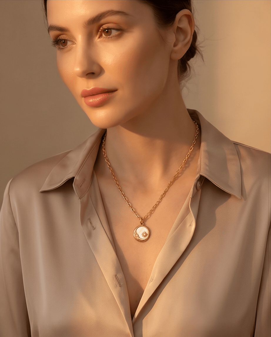 18K Gold - Plated Pendant Necklace With Pearl Shell - Crowned Energy CO.