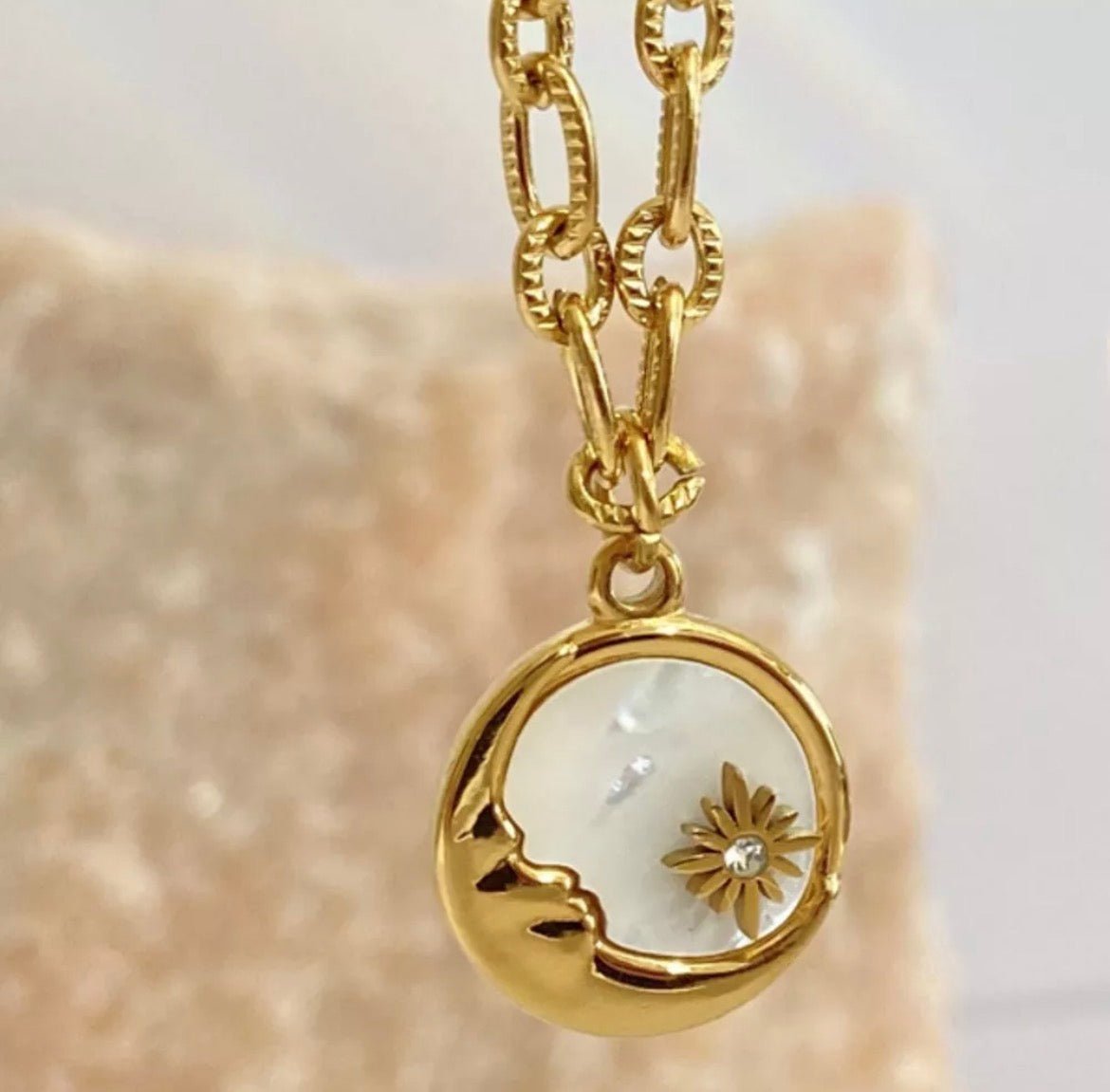 18K Gold - Plated Pendant Necklace With Pearl Shell - Crowned Energy CO.