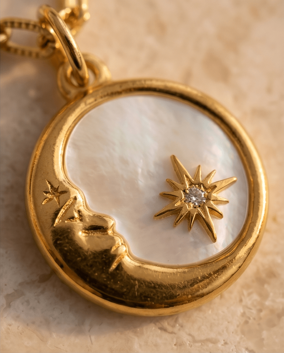 18K Gold - Plated Pendant Necklace With Pearl Shell - Crowned Energy CO.