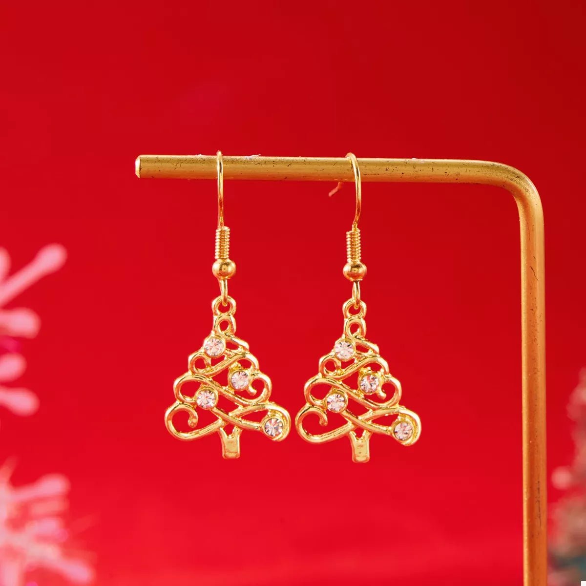 Crowned Energy CO. Gold / One Size Trendsi Earrings 18K Gold-Plated Rhinestone Christmas Tree Dangle Earrings