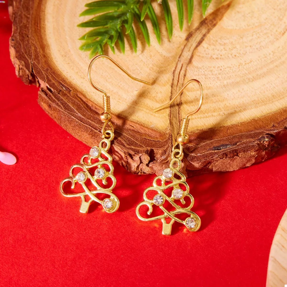Crowned Energy CO. Gold / One Size Trendsi Earrings 18K Gold-Plated Rhinestone Christmas Tree Dangle Earrings