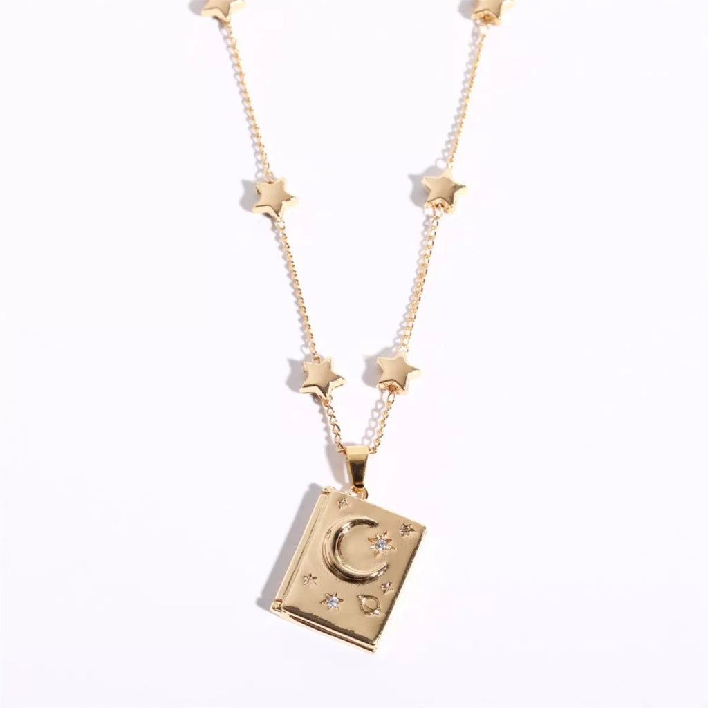 Crowned Energy CO. Gold / onesize Trendsi Jewelry 18K Gold-Plated Star Moon Zircon Lock Necklace