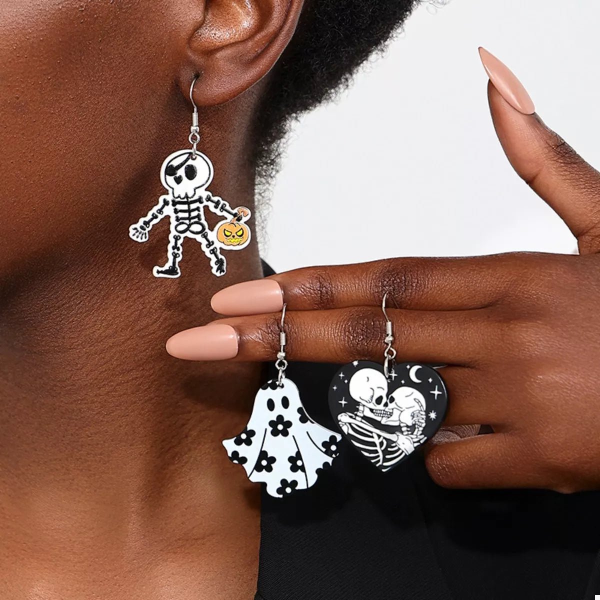 Crowned Energy CO. Black And White / onesize Trendsi Accessories 3 Pair Halloween Themed Acrylic Dangle Earrings