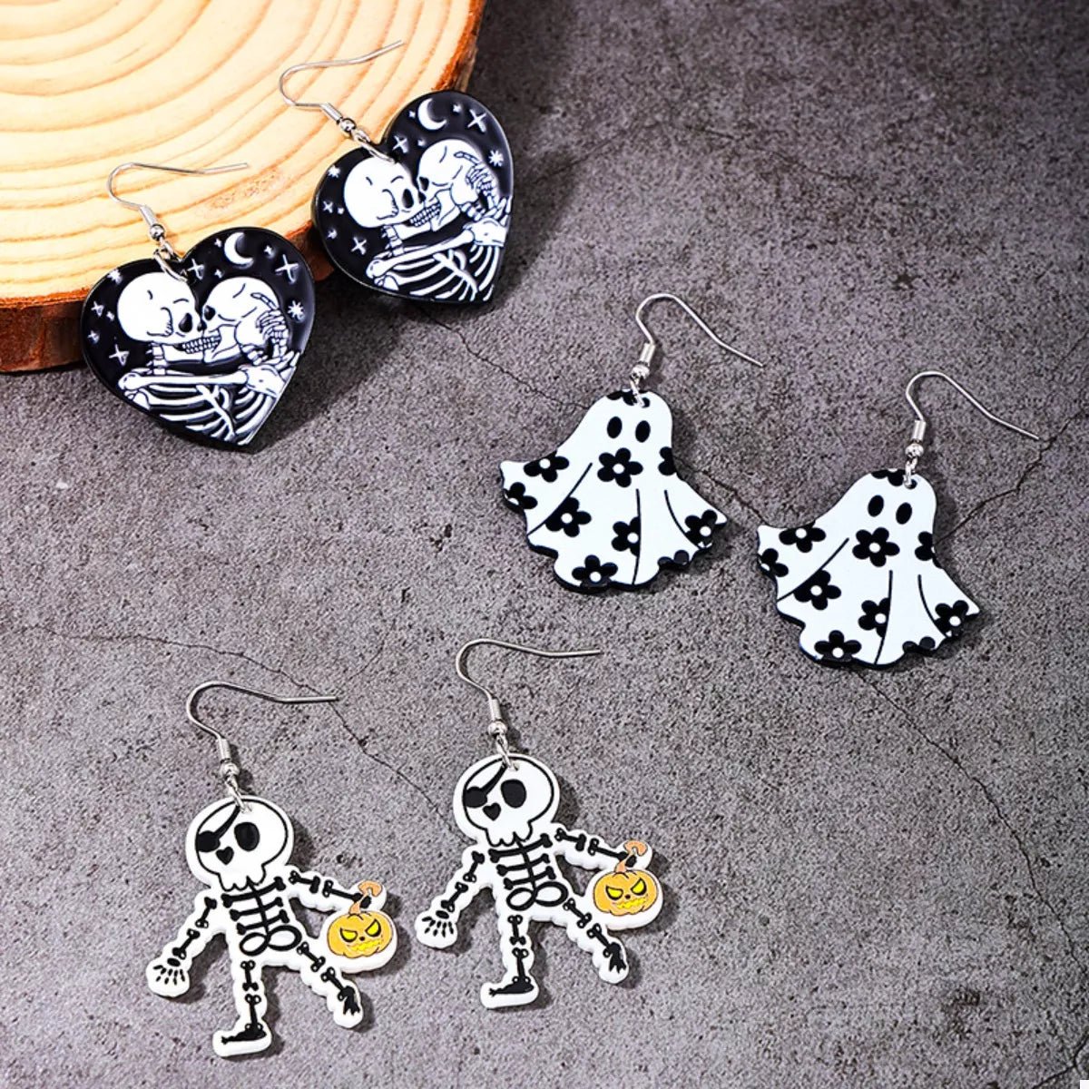 Crowned Energy CO. Black And White / onesize Trendsi Accessories 3 Pair Halloween Themed Acrylic Dangle Earrings