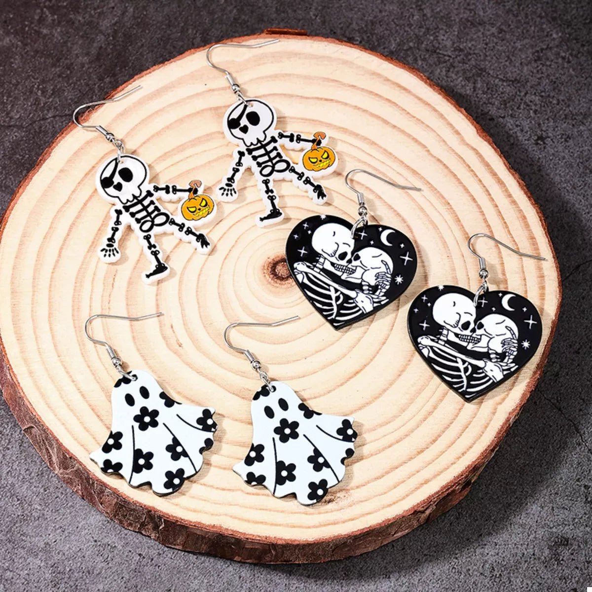 Crowned Energy CO. Black And White / onesize Trendsi Accessories 3 Pair Halloween Themed Acrylic Dangle Earrings