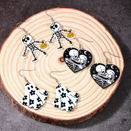 Crowned Energy CO. Black And White / onesize Trendsi Accessories 3 Pair Halloween Themed Acrylic Dangle Earrings