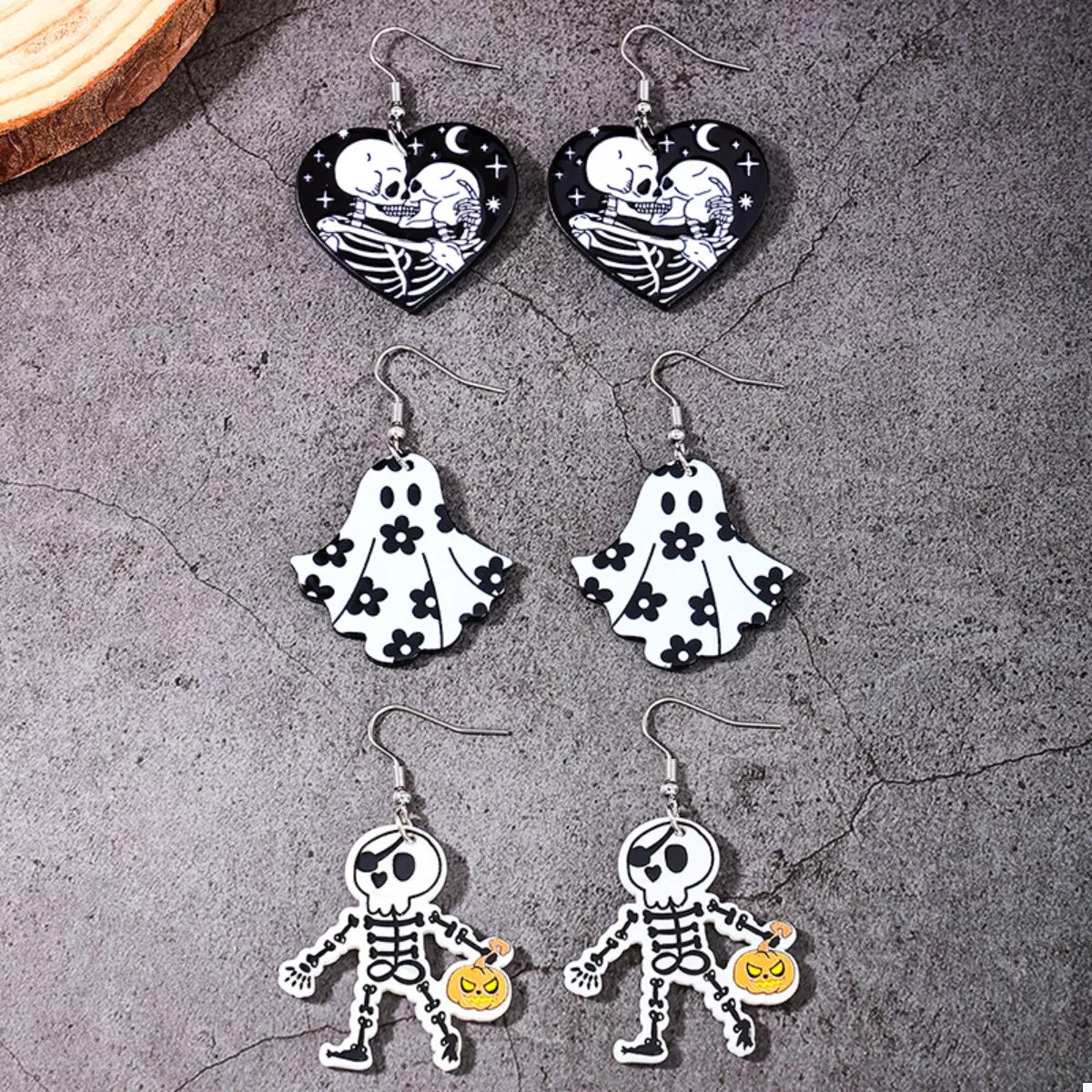 Crowned Energy CO. Black And White / onesize Trendsi Accessories 3 Pair Halloween Themed Acrylic Dangle Earrings