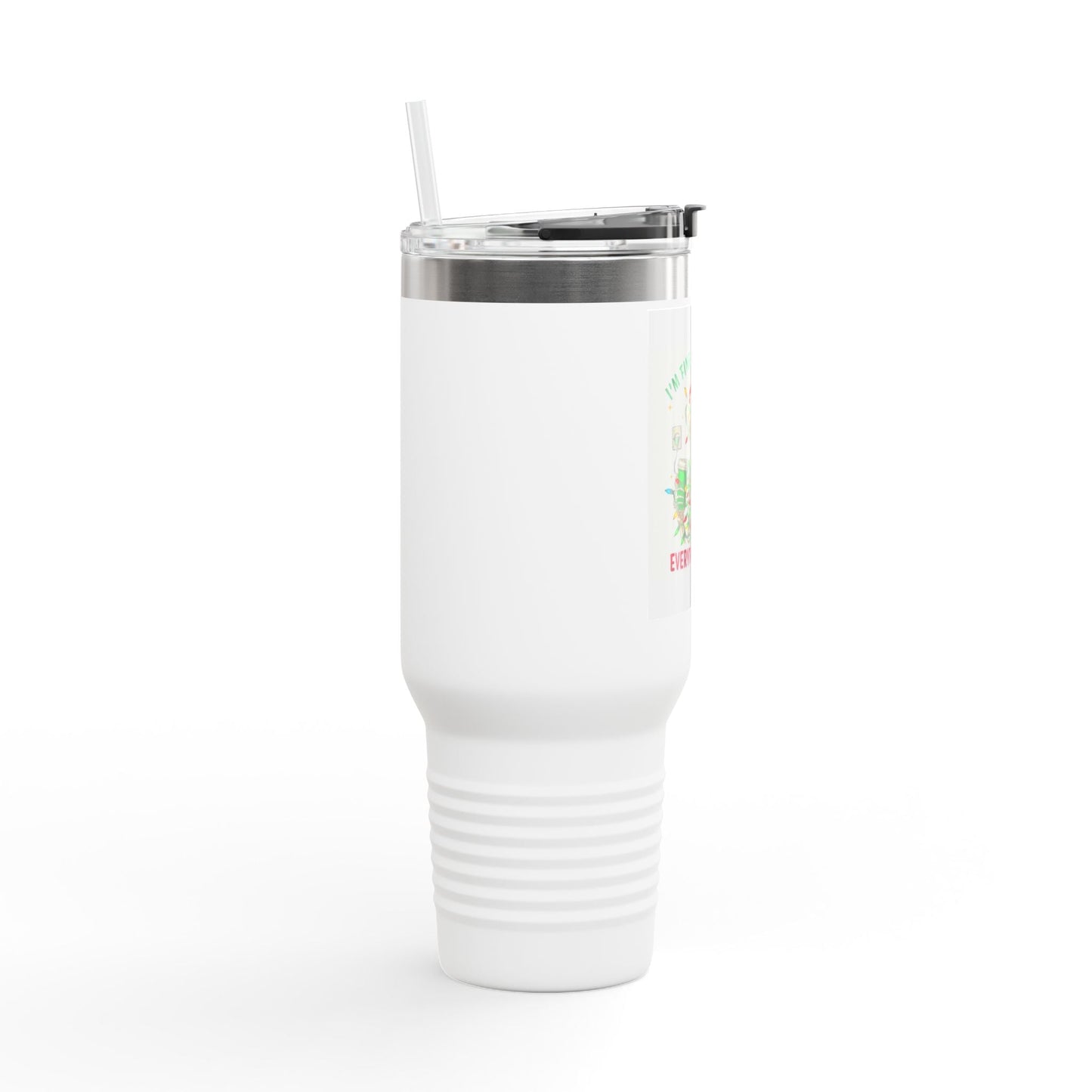 40oz Insulated Travel Mug — 'I'm Fine, This Is Fine' Holiday Skeleton Design - Crowned Energy CO.