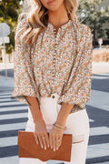 Orange Bohemian Floral Puff Sleeve Full Button Shirt