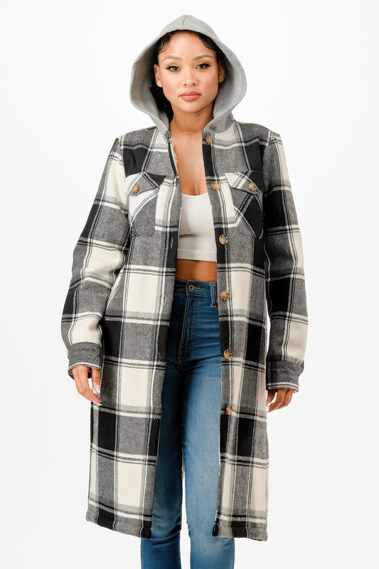 Crowned Energy CO. S GLANCE APPAREL COAT & JACKETS Hooded Plaid Coat