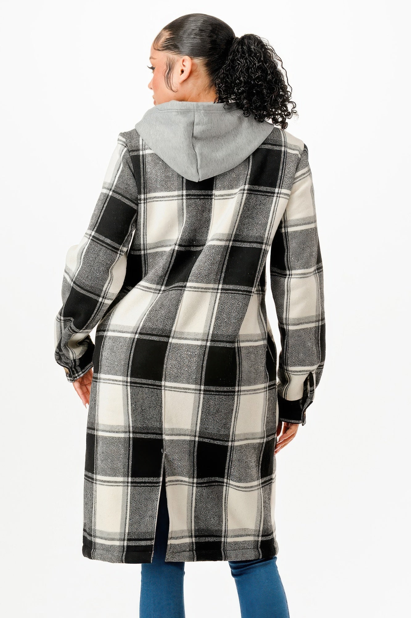 Crowned Energy CO. S GLANCE APPAREL COAT & JACKETS Hooded Plaid Coat