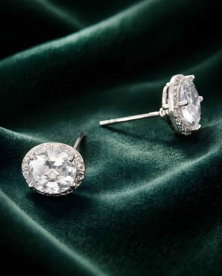 Oval Rhinestone Drop Earrings – Queen-Inspired Design