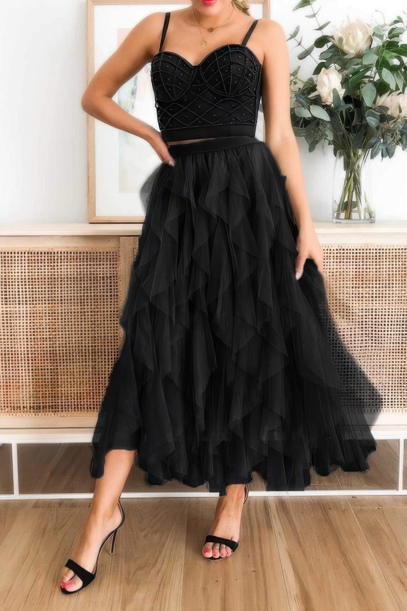 Crowned Energy CO. Black / XL CCWHOLESALECLOTHING Skirt A Line Long Tulle Tiered Skirts