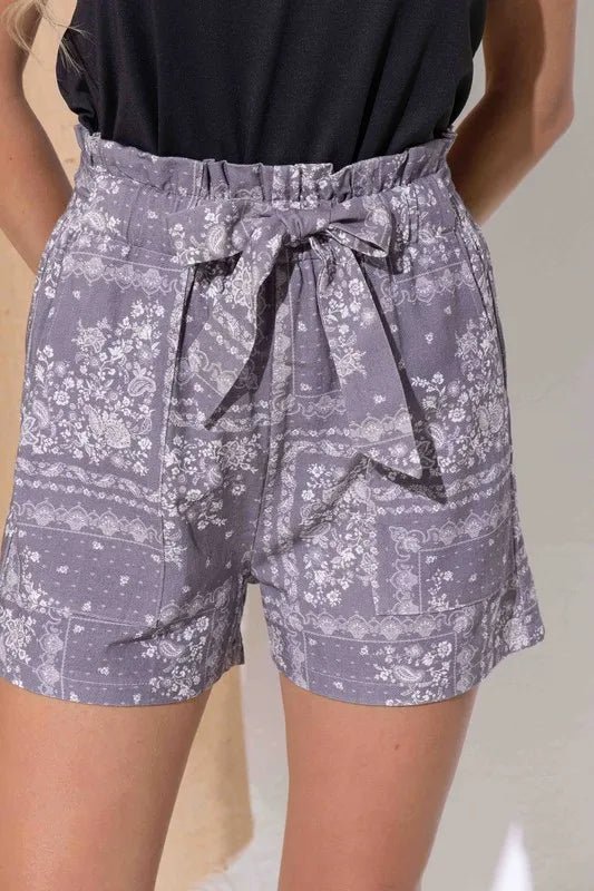 Crowned Energy CO. GREY / S Trendsi Bottoms/Denim Shorts And The Why Boho Print Linen Casual Shorts