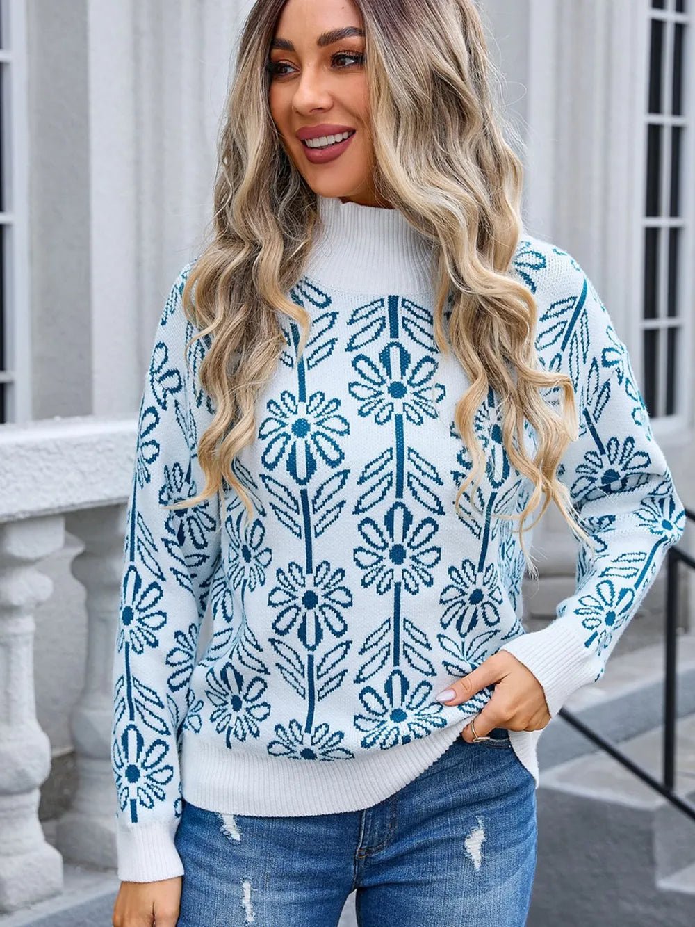 Angel Wings Flower Turtleneck Long Sleeve Sweater - Crowned Energy CO.