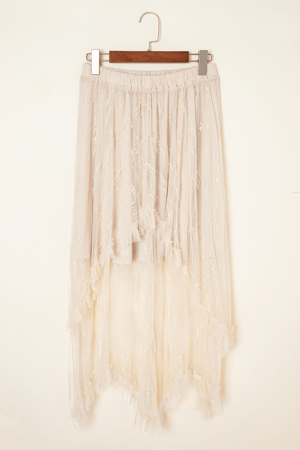Apricot Lace Cascading Tiered High Waist Maxi Skirt - Crowned Energy CO.