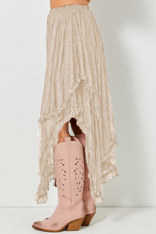 Apricot Lace Cascading Tiered High Waist Maxi Skirt - Crowned Energy CO.