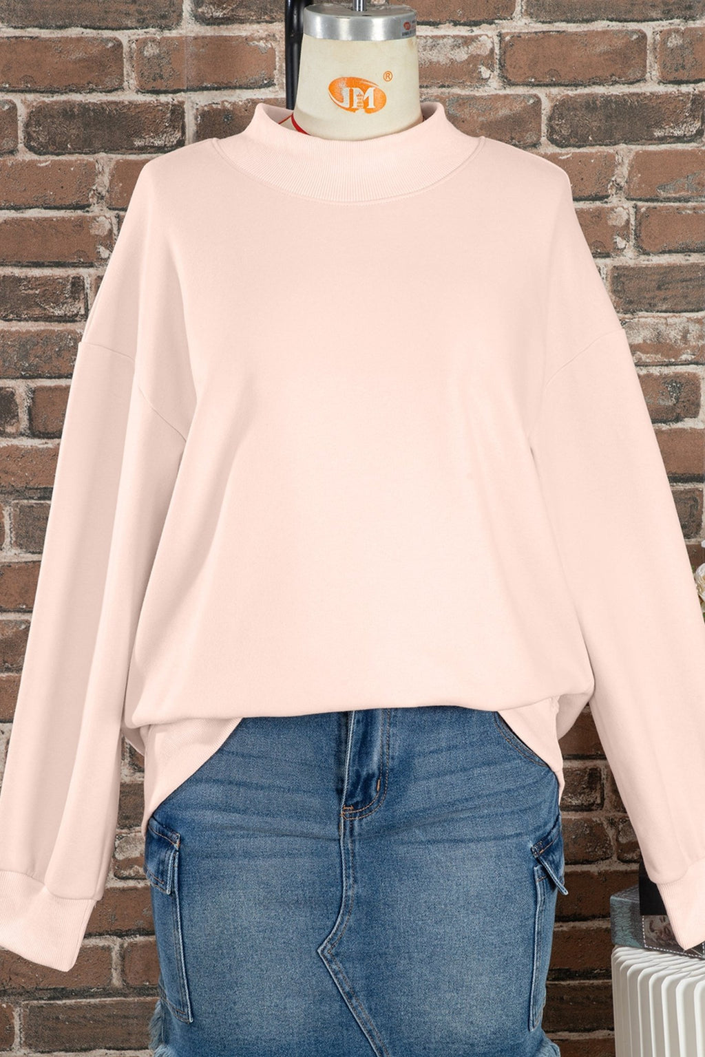 Apricot Pink Oversize Mock Neck Sweatshirt - Crowned Energy CO.
