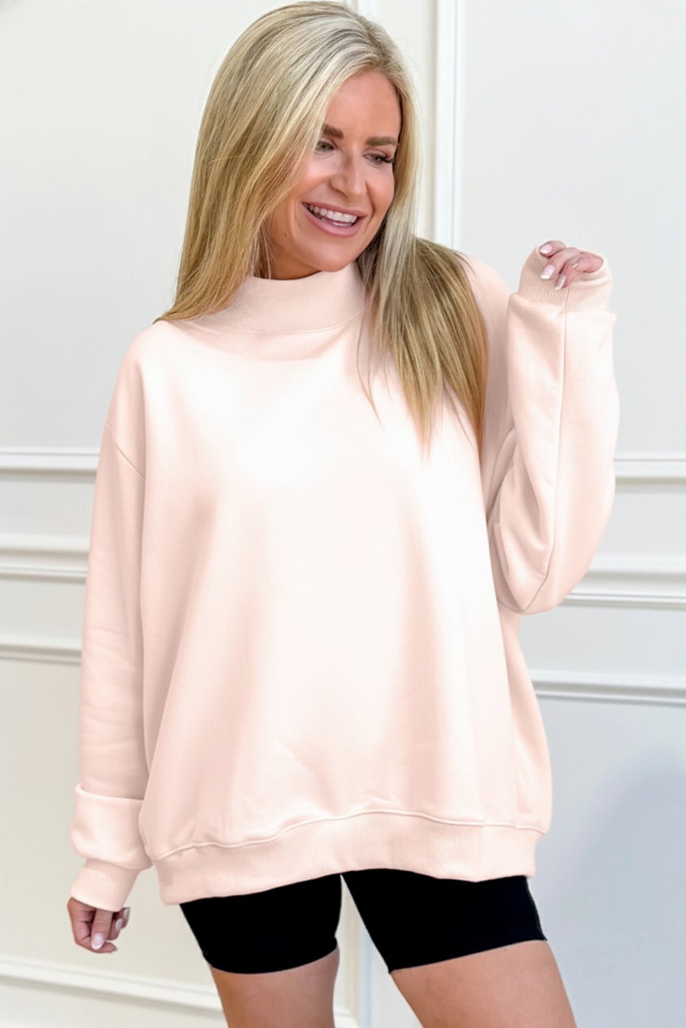 Apricot Pink Oversize Mock Neck Sweatshirt - Crowned Energy CO.