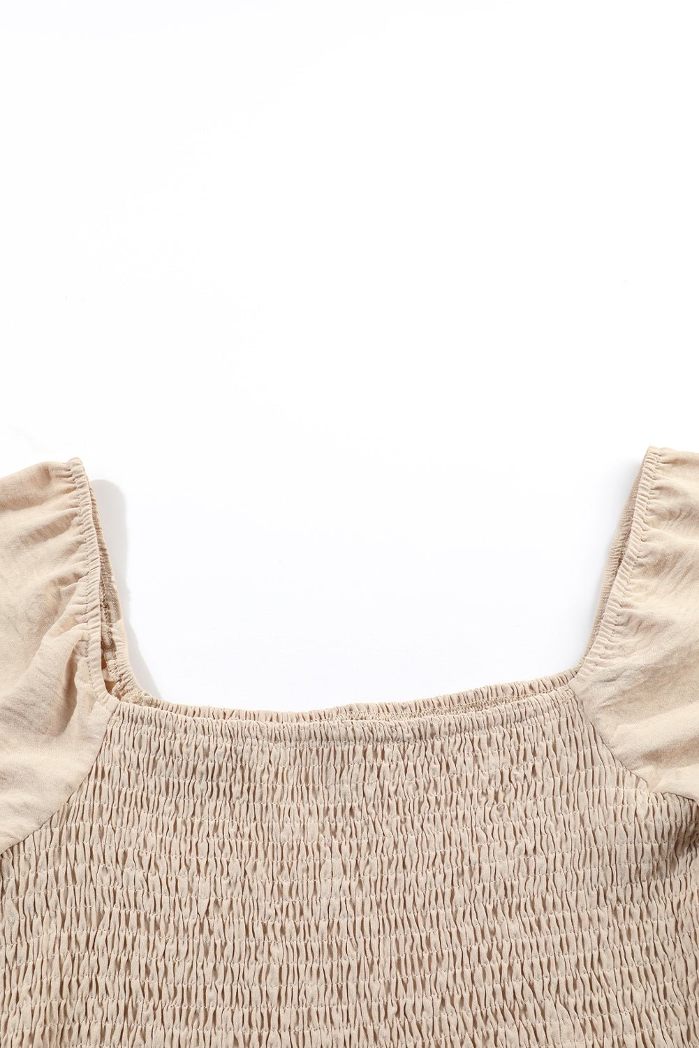 Apricot Short Bubble Sleeve Smocked Wide Leg Jumpsuit - Crowned Energy CO.