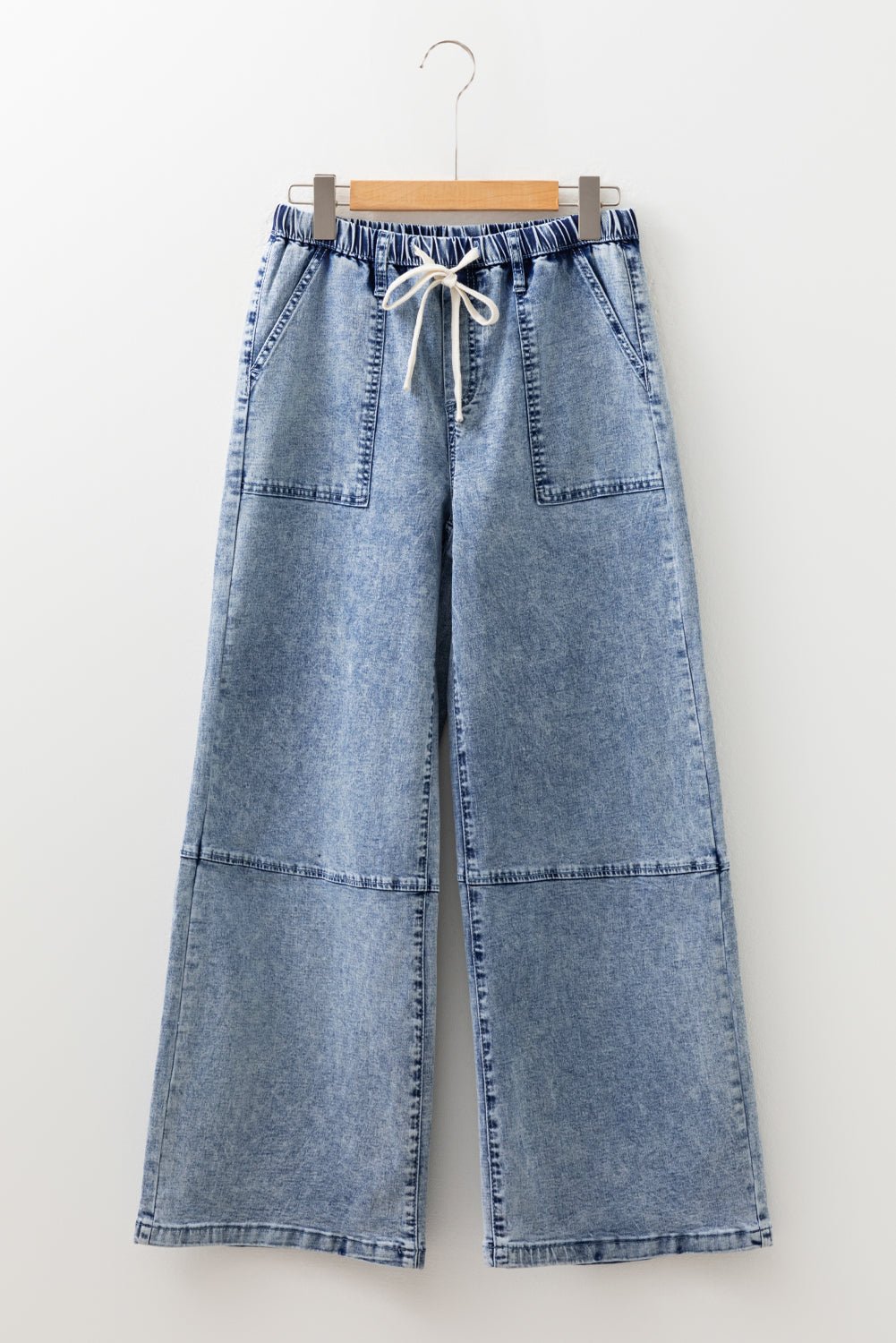 Ashleigh Blue Acid Wash Exposed Seam Drawstring Elastic Waistband Jeans - Crowned Energy CO.